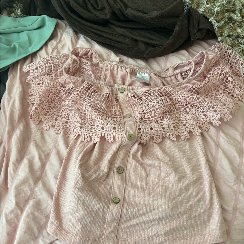 No Boundaries Blush Lace Button-Down Blouse